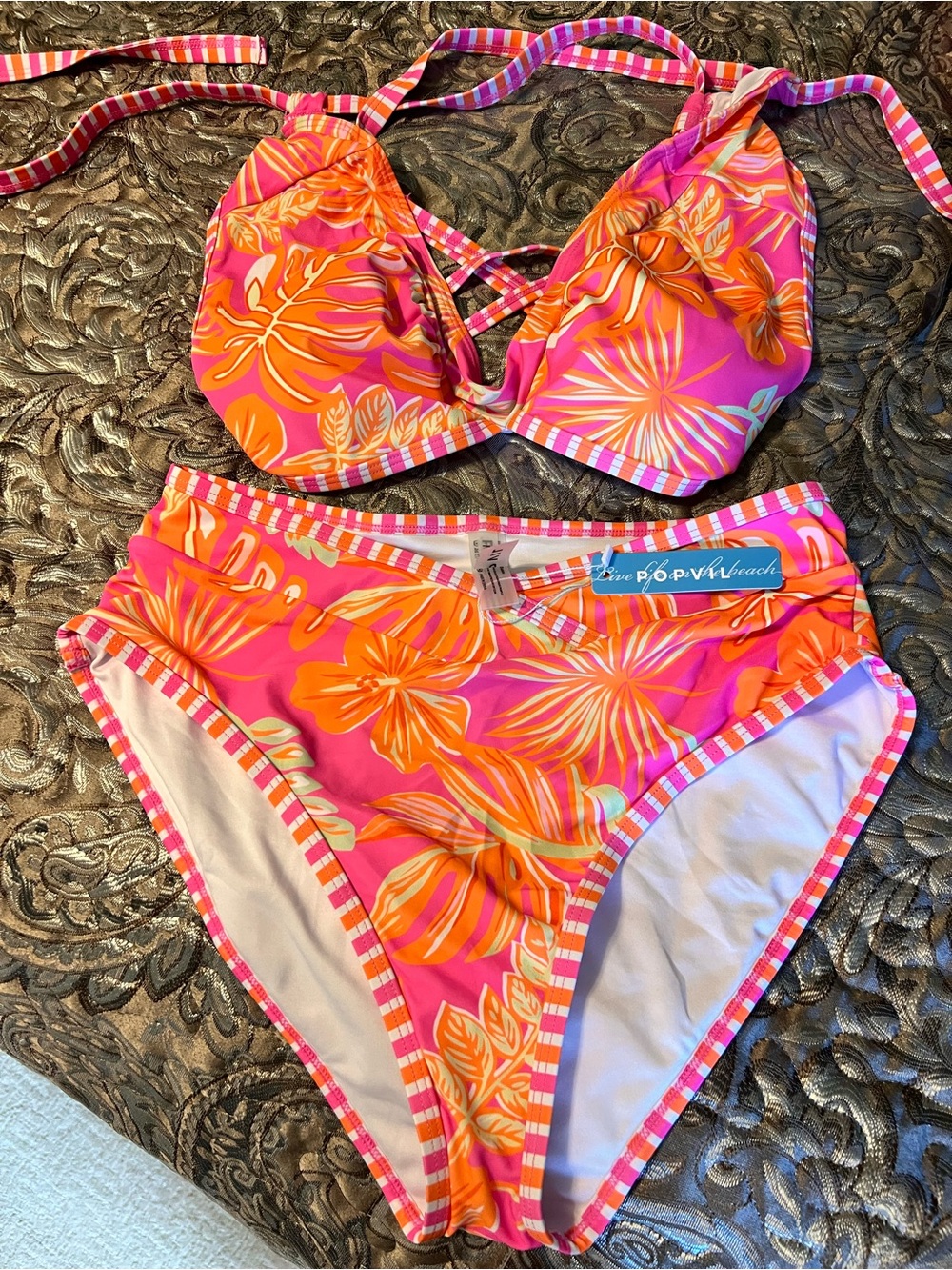 2Pc. Tropical Print Swimsuit in Bright Neon Colors